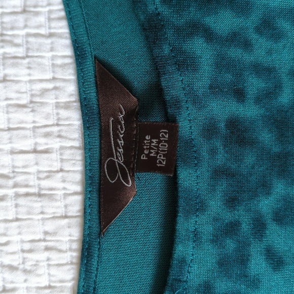 Jessica Sleeveless Teal Patterned Top with Double Ruche Detail Sz M Petite 12 - Picture 4 of 6